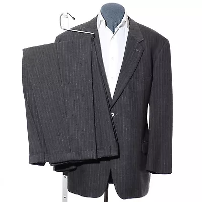 48L Long Vintage Joseph Abboud Gray Pinstriped Wool 2-Piece Suit 40x33.5 Trouser • $124