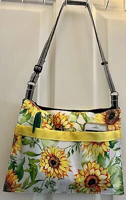 NEW Handmade Sunflowers Crossbody Bag 11 X8  Adjustable Strap Zip Closure Pocket • $7.50