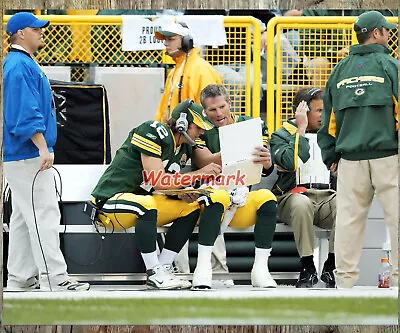 NFL Green Bay Packers Aaron Rodgers Brett Favre Checking Playbook  8 X 10 Photo  • $5.59