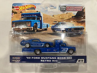 Hot Wheels 1:64 Premium Team Transport ‘69 Ford Mustang Boss 302 Retro Rig #19 • $25.99