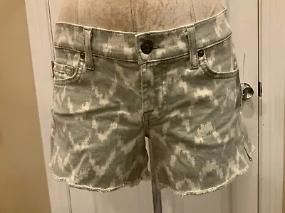 7 For All Mankind Green & Cream Patterned Cut-Off Shorts Size 25 • $24.50