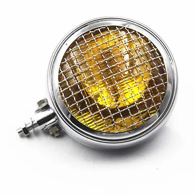 Motorcycle Chrome Amber Grill Retro Vintage Headlight Lamp Cafe Racer Old School • $38.87