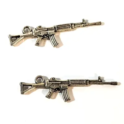 AK47 Pendant For Necklace Jewelry Metal Mini Weapon Gun Rifle Charm Set Of 2 • $11.17
