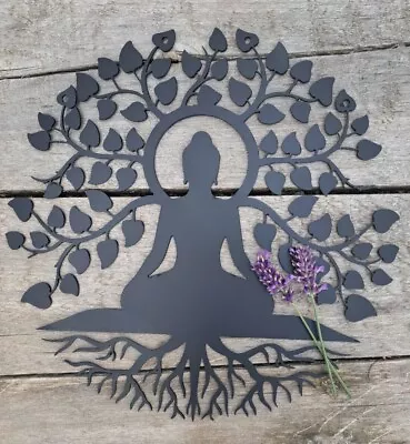 New Metal Steel Lazer Cut Hanging Wall Art Garden Buddha Tree Of Life Spiritual  • £25