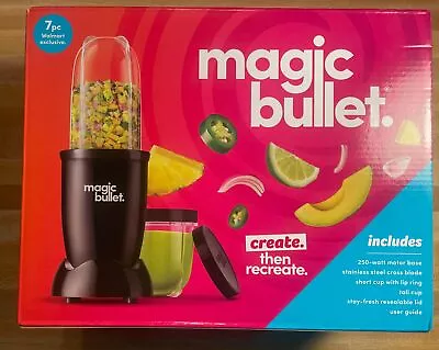 MAGIC BULLET Blender W/ Stainless Steel Blade & Tall Cup Black Base 7 Pieces NEW • $35.99