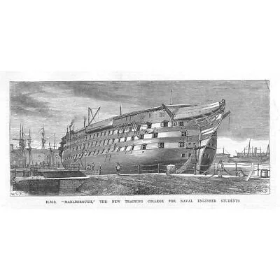 HMS MARLBOROUGH Training College For Naval Engineers - Antique Print 1877 • £9.99