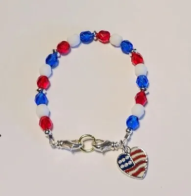 Red White & Blue Patriotic Czech Glass Medical Alert ID Replacement Bracelet USA • $8.50