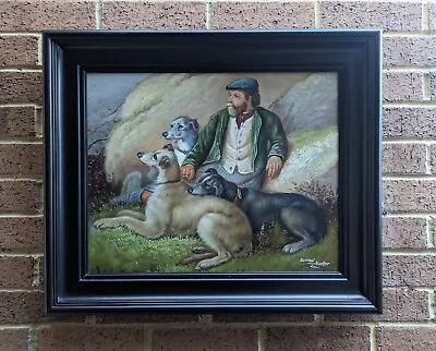 Scottish Deerhound Dogs Portrait Landscape Framed Original Oil Painting • £182.50