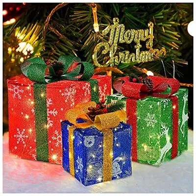 $29.21 • Buy 3 PCS Outdoor Indoor Christmas Decorations Christmas Lighted Gift Boxes Décor...