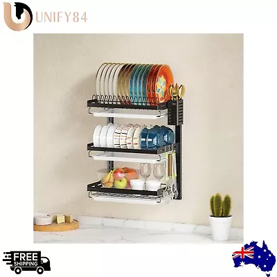 Wall Mounted Dish Drying Rack 3 Tier Stainless Steel With Cutlery Holder Durable • $101.07
