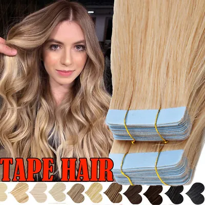 £23.28 • Buy Tape In Remy Skin Weft Real Human Hair Extensions Full Head THICK Blonde 40PCS