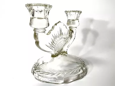 $24.99 • Buy Vtg. Crystal Clear Glass Art Deco Double Candlestick Candle Holders Candelabra