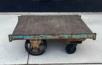 Antique Rustic Farmhouse Industrial Rail Cart Coffee Table • $999