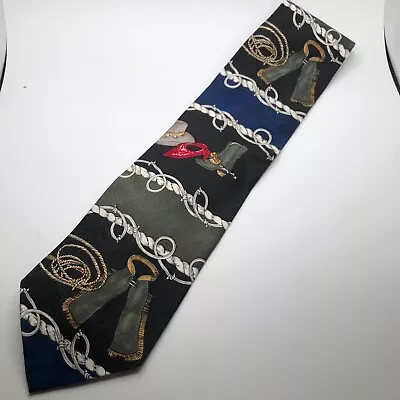 Vintage Lasso Design By Roper Western Necktie 100% Silk Rodeo Cowboy Bronco Chap • $18.60