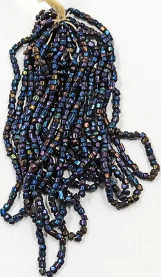 Vintage Glass Czech Seed Beads Metallic Blue Iris AB 9/0 Cut 20 String Mini Hank • $7