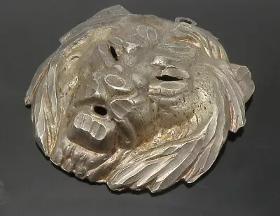925 Sterling Silver - Vintage Modernist Lion's Head Dark Tone Pendant - PT11137 • $69.95