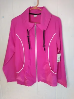 Made For Life Women's L Hot Pink Full Zip Jacket Casual With Ruched Pockets NWT • $21.99