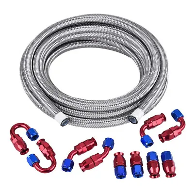 6AN Stainless Steel Teflon PTFE Fuel Line 10FT 10 Fittings Hose Kit E85 • $50.39