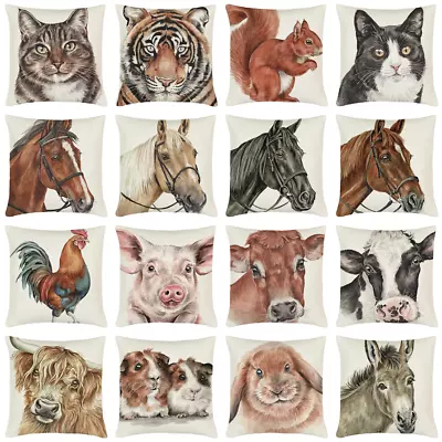 Horse Head Pillow Covers Animal Cat Cow Tiger Pig Squirrel Donkey Cushion Case • £4.03