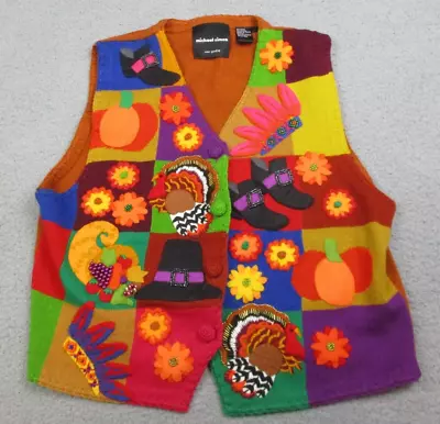 Vintage Michael Simon Sweater Vest Adult XL Fall Embroidered Embellished Autumn • $59.99