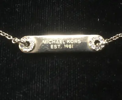 Michael Kors Logo Bar Chain Necklace Gold Tone Pave Crystal Accents Adjustable • $24.99