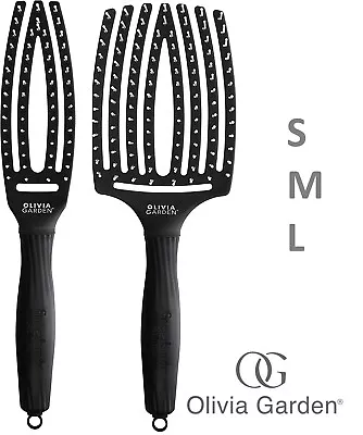 Olivia Garden Fingerbrush  BLACK Ionic Nylon Paddle Hair Brush S/M/L 48 Tracked • £14.99