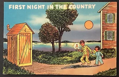 Outhouse Children Full Moon First Night In The Country Vintage Postcard Posted • $4.95