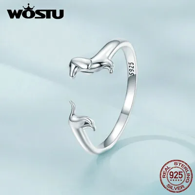Wostu 925 Sterling Silver Adjustable Dachshund Dog Open Ring Women Gift Party • $8.75