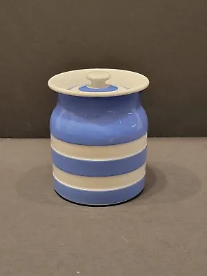 VTG T.G. GREEN Cornish Jar 3.5 T Blue/White Kitchen Ware England Lid Crackling  • $39.95