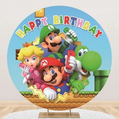 Round Super Mario Party Backdrop Kids Happy Birthday Party Supplies Decorations • $38.49