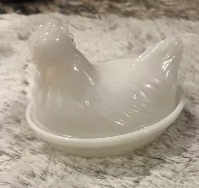 Vintage Milk-glass Mini Hen On Nest Saltcellar ￼ • $12