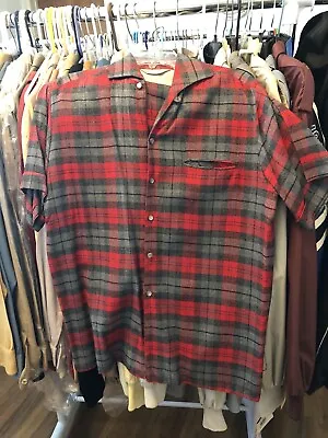 Mr Jack California Vintage 1950s  Red Flannel Short Sleeve Shirt Size M • $99.99