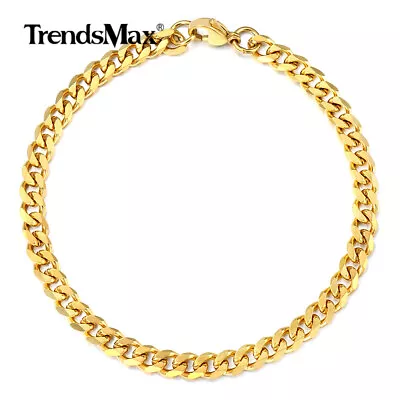 Men's Curb Cuban Chain Bracelet Gold Plated Stainless Steel 3/5/7/9/11mm Width • $7.99