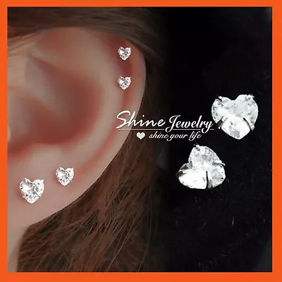 18K YELLOW WHITE GOLD GF SIMULATED CT DIAMOND MENS WOMEN KIDS Heart Stud EARRING • £3.10