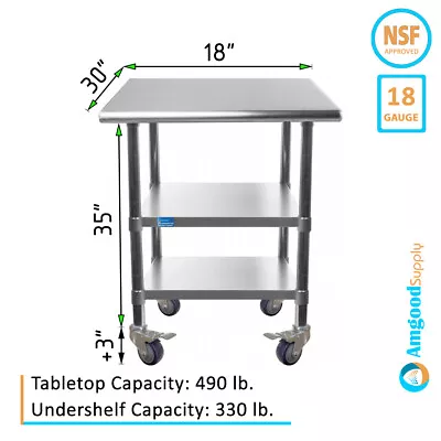 18  Long X 30  Deep Stainless Steel Work Table With 2 Shelves | Metal Prep Table • $249.90