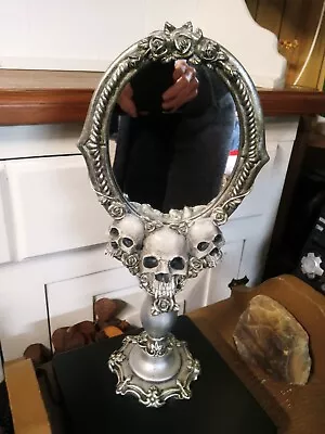 Tk Maxx Halloween Silver Gothic Skulls Ornate Mirror~Used~ 15  • $24.95