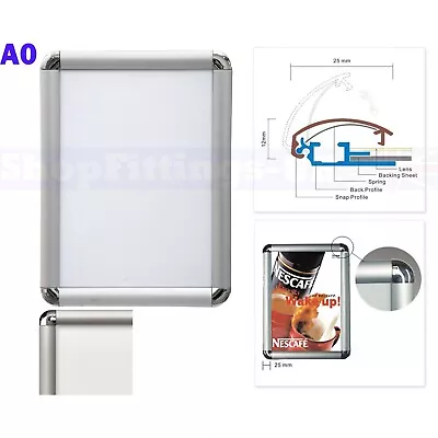 A0 Snap Clip Frames Opening Poster Holders Retail Notice Display Board Sizes  • £437.07