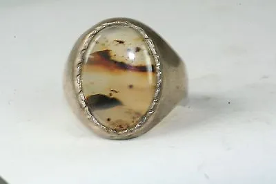 Vintage Sterling Silver And Banded Agate Mens Ring Size 10.5 • $150