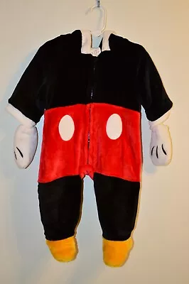 Disney Store Mickey Mouse Costume Plush Bodysuit Baby Size 9-12 Months Gloves • $17.95