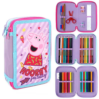 Peppa Pig 3 Tier Pencil Case Multi Compartment Colouring Pens Pencils Set • £14.99