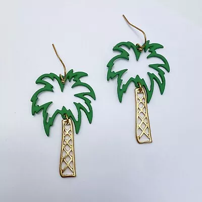 Vintage Gold Colored Western Palm Tree Outlined Design Drop Dangle Earrings  • $8.99