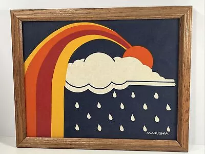 Vintage Marushka Primary Rainbow Sky Framed Canvas Print 15.5x12.5” • $124.95