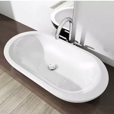 Designed Bathroom Wash Basin Bowl Ceramic Counter Top Mountable Large 800x425mm • £75.04