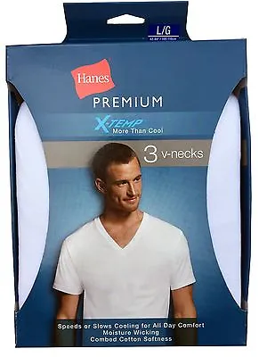 $19.99 • Buy Hanes Premium 9PXTW3  Men's X-TEMP 3 Pack V-necks  White T-shirt M,L,XL NEW