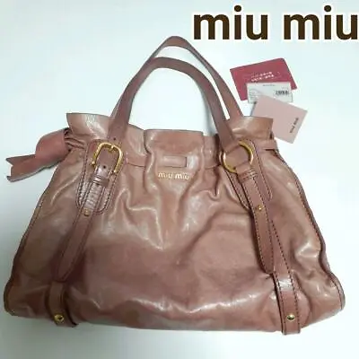 Auth Miu Miu Handbag Shoulder Bag #1901 Brown Leather Bow Ribbon • $317.50