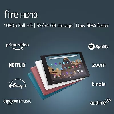 Amazon Kindle Fire HD 10 Tablet W/ Alexa 10.1 ・ 32 GB・ 9th Gen WHITE・ * NEW Read • $77.99