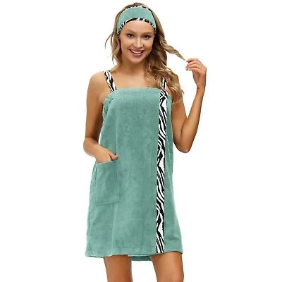 Women's Robe Shower Body Wraps Size XL Zebra Strap Soft Plush Towel Dress • $14.39
