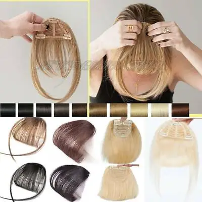 $14.11 • Buy Air Thin Neat Bang Remy Human Hair Extensions Clip In On Fringe Front Hairpieces
