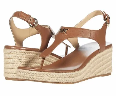 New Michael Kors Laney Logo Espadrille Wedge Sandals Luggage Sz 8 Msrp $149.95 • $99.95