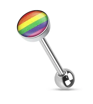 Rainbow Pride Logo Tongue Bar - Length: 10mm 11mm 12mm 13mm 14mm 15mm 16mm 18 19 • £2.20